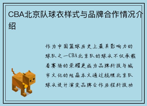 CBA北京队球衣样式与品牌合作情况介绍