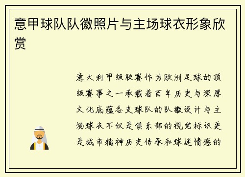 意甲球队队徽照片与主场球衣形象欣赏